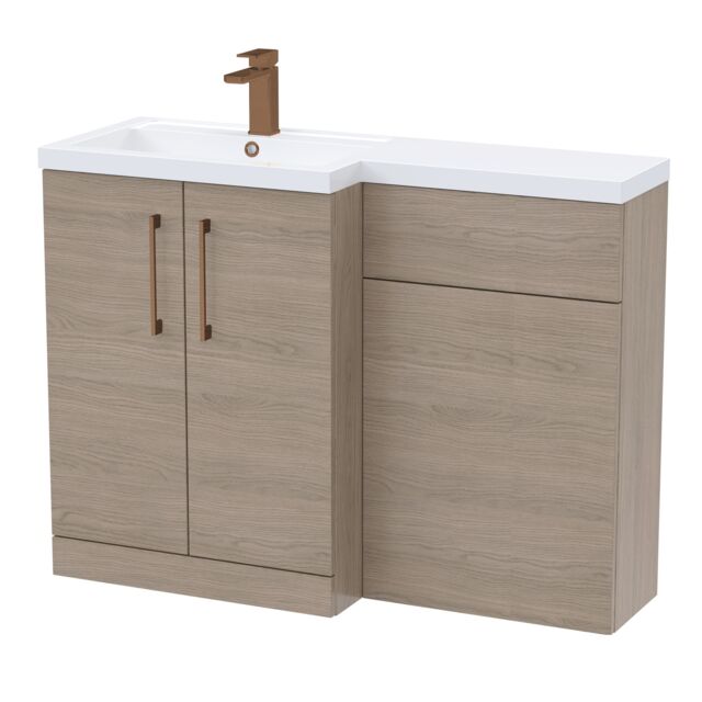 Balterley Left-Hand Bathroom Vanity and WC Unit Combination with Basin - Woodgrain Mid Oak with Handles Brown Grey Vicenza Oak