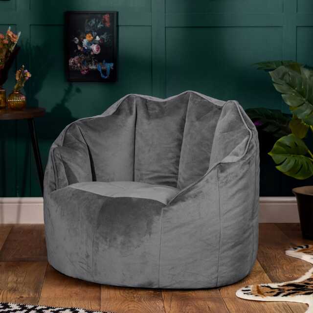 Sirena Scallop Chair Bean Bag Charcoal Grey Velvet Bean Bags Grey Charcoal Grey L 1