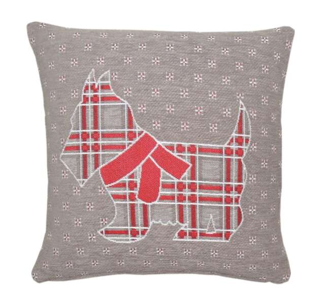 Traditional Scotty Dog Cushion - 43cm x 43cm Grey Scottie Dog
