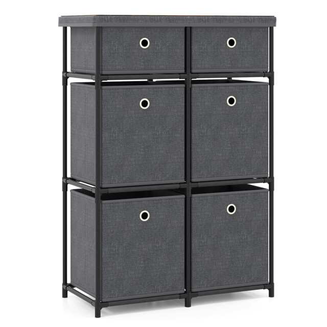 COSTWAY Chest of Drawers Storage Organizer w/6 Drawers Grey