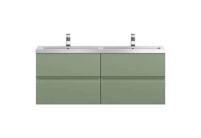 Balterley Mavesyn Contemporary 4 Drawer Wall Hung Vanity Unit with Basin, Satin Green, 1200mm