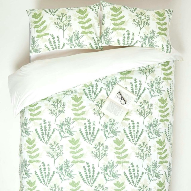 Homescapes Botanical Digitally Printed Cotton Duvet Cover Set - Super King Green Super King