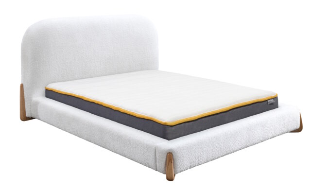 5ft King Size Low Profile White Soft Fabric Upholstered Wood Bed Frame White King