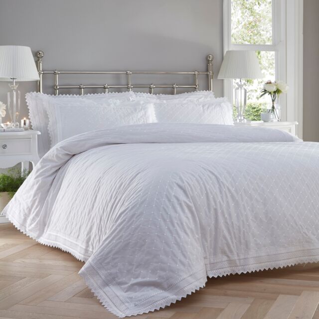 Balmoral Broderie Anglaise Soft Easy Care Bedding Duvet Cover Quilt Set With Pillow Cases White King