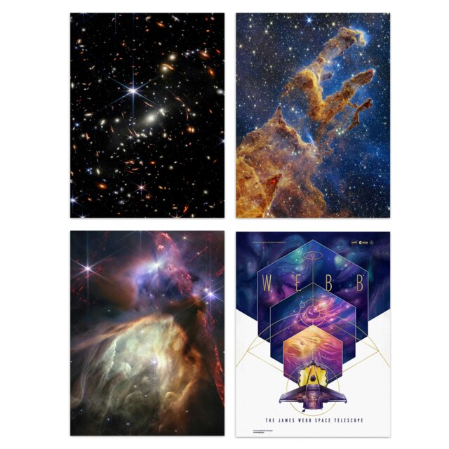 Set of 4 James Webb Space Telescope Deep Field Pillars Creation Stars Wall Art Print A4