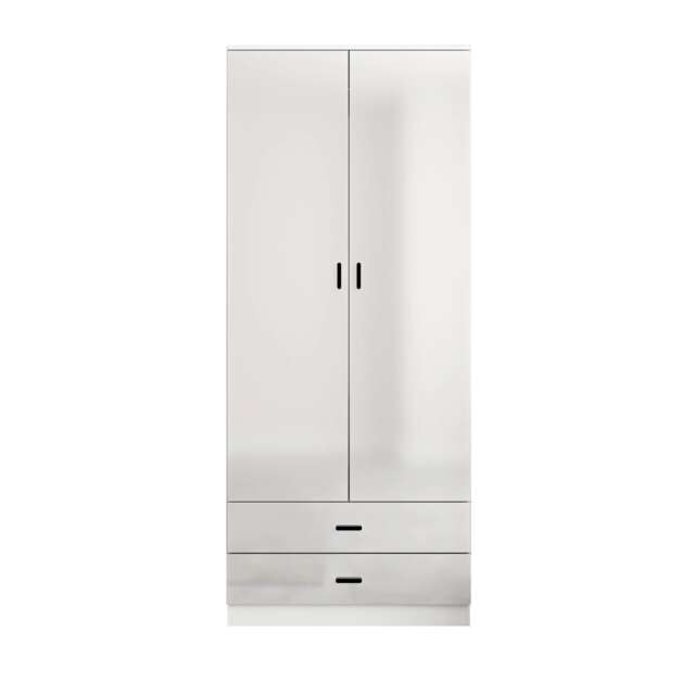 Glossy Tall 2 Door Wardrobe Bedroom Storage with Hanging Rail Modern Furniture White White Carcass & White Drawers 1