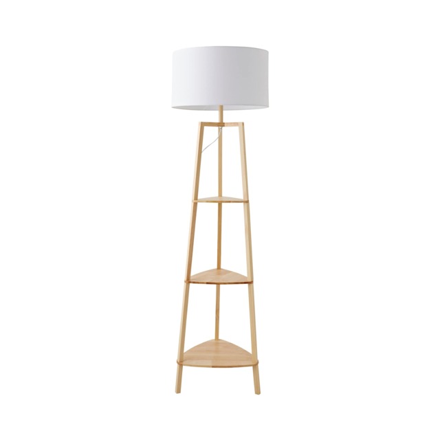 ValueLights Hiru Wooden 3 Tier Shelf Floor Lamp White Shade