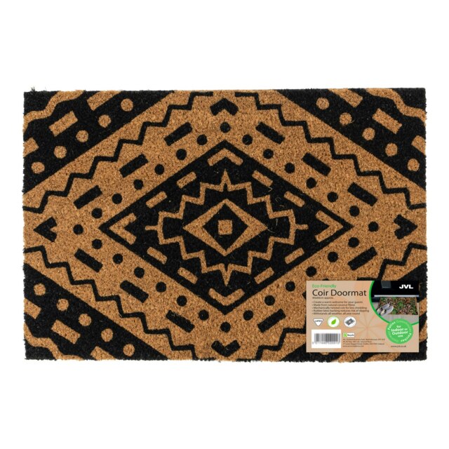 JVL Latex Backed Coir Entrance Doormat, 40x60cm - Aztec