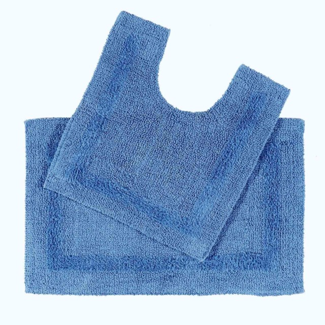 Homescapes Luxury Reversible Cotton Bath Mat Set - Cobalt Blue
