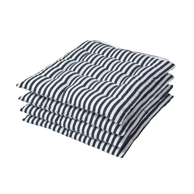 Homescapes Black and White Stripe Seat Pad with Straps - 40 x 40 cm - Set of 4 Black 40 x 40 cm 4