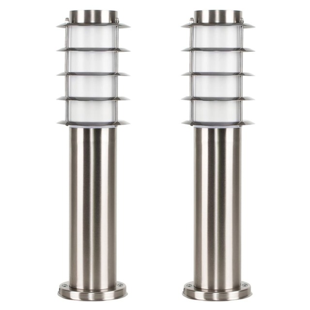 ValueLights Wharf Pair Silver Outdoor Bollard Light 450mm Chrome