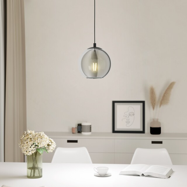 EGLO Ariscani Smoked Black Glass & Steel Modern Single Pendant