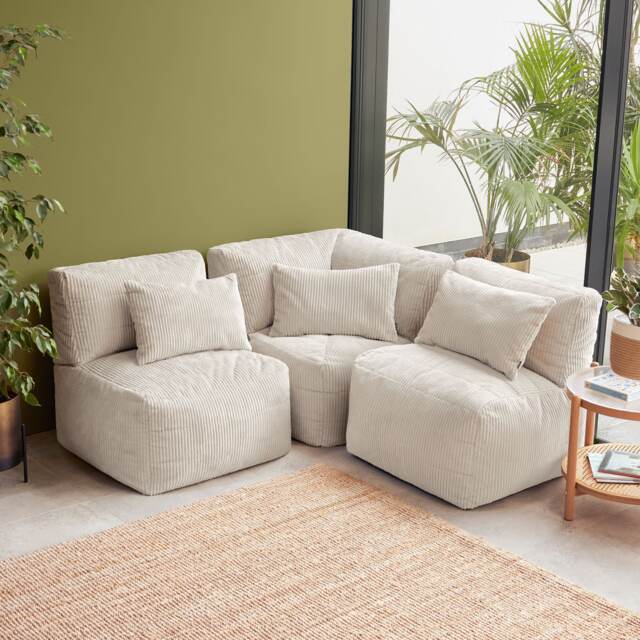 3pc icon Noa, 1x Corner, 2x Recliner, Jumbo Cord Stone