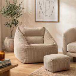 Natalia Large Beanbag and Pouffe Set Corduroy Natural Beige Cream Natural XL 2