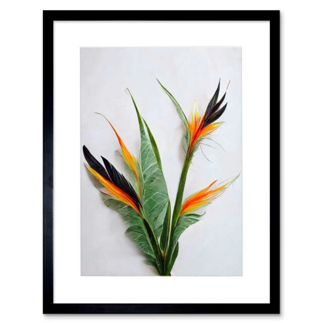 Bird of Paradise Stem Leaves Flowers Tropical Plant Botanical Framed Wall Art Print