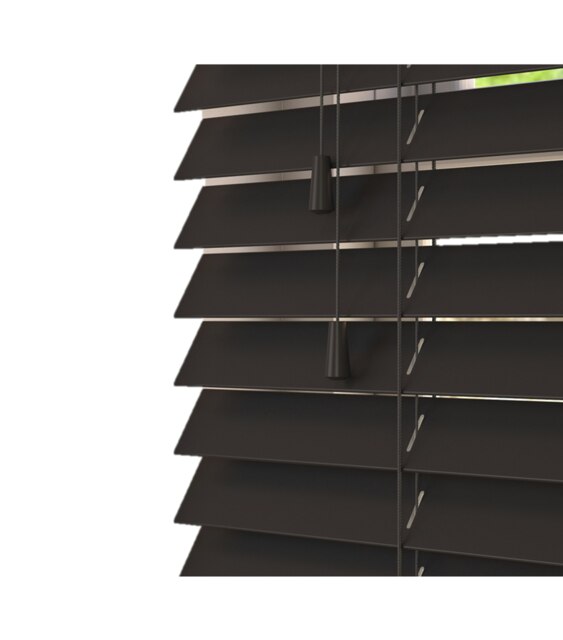 160cm Onyx Smooth Finish Faux Wood Venetian Blinds with Strings (120cm Drop) Black Black