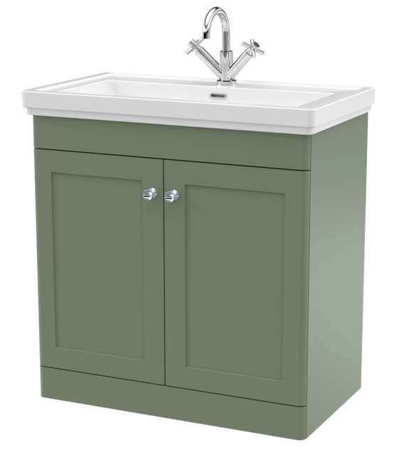 Balterley Classic Traditional Bathroom Floor Standing 2-Door Vanity Unit & Fireclay Basin Green Satin Green