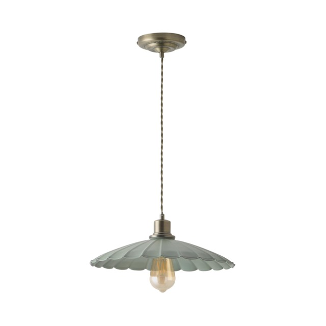 ValueLights Holborn Moss Green Scallop Pendant Ceiling Light Green