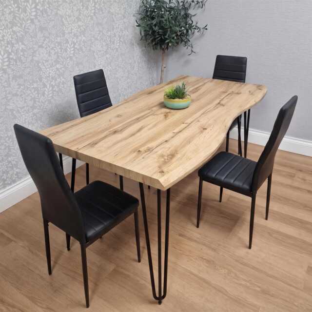 Brown Wooden Dining Table with 4 Black Chairs Kitchen Dining Room