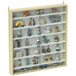 HOMCOM Wall Display Cabinet w/ Shelves Glass Doors Yellow