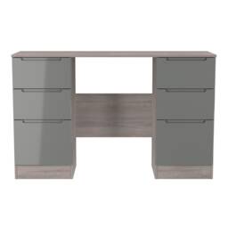 Lucca 6 Drawer Kneehole Desk in Grey Gloss & Grey Oak (Ready Assembled) Grey Grey Gloss & Grey Oak