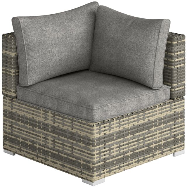 Outsunny Rattan Corner Sofa Garden Rattan Furniture Single Sofa Chair Dark Grey
