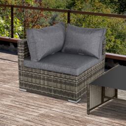 Outsunny Rattan Corner Sofa Garden Rattan Furniture Single Sofa Chair Dark Grey Grey