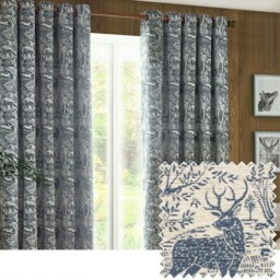 furn. Winter Woods Animal Chenille Midnight Eyelet Curtains (W)229cm x (D)183cm Multi