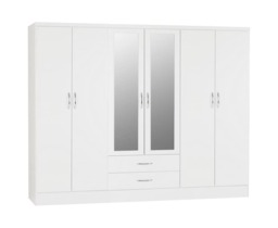 Nevada 6 Door 2 Drawer Mirrored Wardrobe - L52 x W230 x H182.5 cm - White Gloss White
