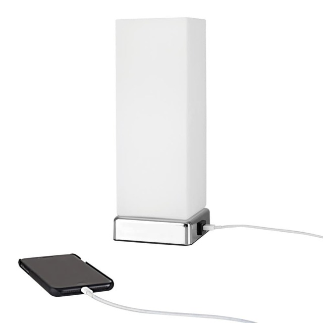 ValueLights Lazio Chrome Frosted Glass Touch Table Lamp USB Charging Port and Bulb