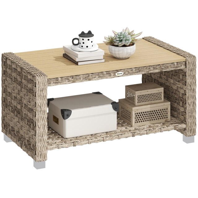 Outsunny Outdoor Side Table with Storage Shelf 90 cm Brown Brown 90 x 50 x 45 cm