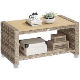 Outsunny Outdoor Side Table with Storage Shelf 90 cm Brown Brown 90 x 50 x 45 cm