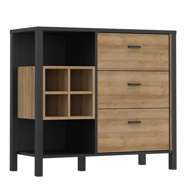 High Rock 3 Drawer Display Chest in Matt Black/Riviera Oak