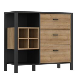 High Rock 3 Drawer Display Chest in Matt Black/Riviera Oak