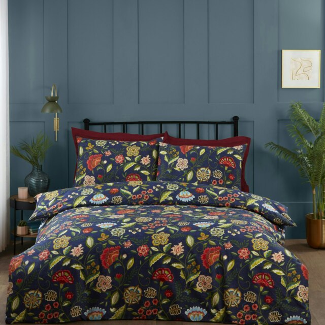Portfolio Home Marla Floral Soft Easy Care Bed Linen Bedding Duvet Cover Quilt Set With Pillow Case Blue Super King