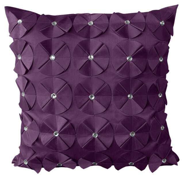 3D Petal Detail With Gem Stud Detail Cushion - 56cm x 56cm Purple Aubergine