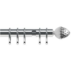 35mm Fixed Length Metal Curtain Pole Set Chrome Acorn Finial 180cm Silver Silver