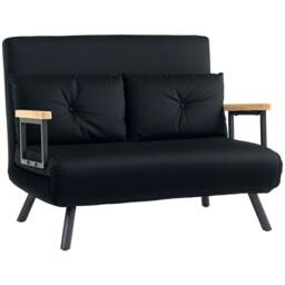 HOMCOM 2 Seater Sofa Bed, Click Clack Convertible Bed Settee, Modern Velvet Feel Fabric Sofa Couch with 2 Tufted Cushions, Wood Armrests for Living Room, Bedroom, Guest Room, Black Black black One Size