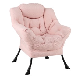COSTWAY Large Lazy Chair Sherpa Upholstered Accent Chair Pink