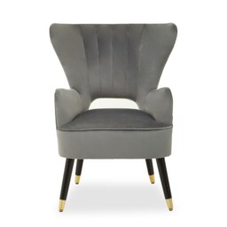Orsina Grey Velvet Arm Chair for Living room, Upholstered Velvet Lounge Chair with Channels for Dining, Home