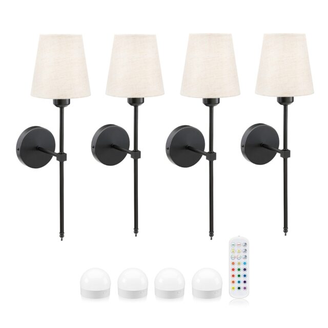 Omniance Monaco Rechargeable Wireless Wall Lights with Remote Black