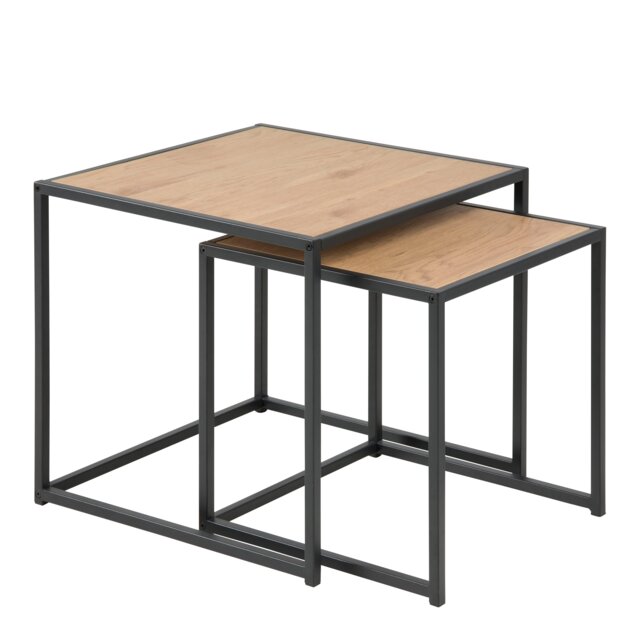 Seaford Black Metal Nest of Tables with Oak Top
