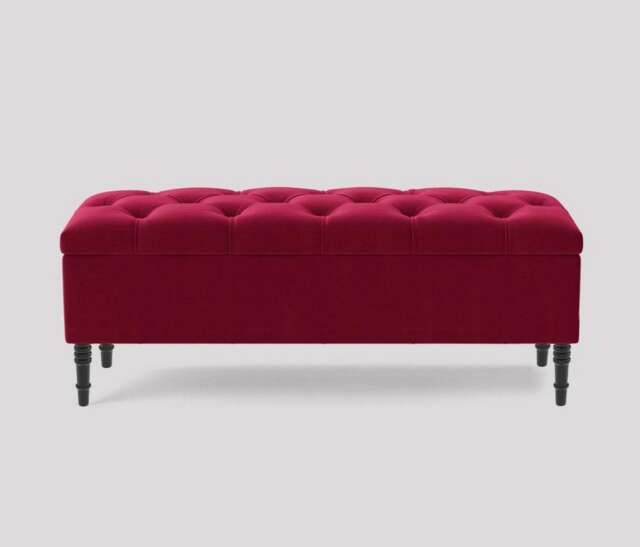 180cm Swiss Chesterfield Ottoman Storage Bench- Plush Velvet Shoe Bench - Red Upholstery Footstool with Storage