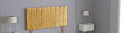 "Gold Crushed Velvet 9 Panel Headboard Gold 2FT6 Small Single 26""inch Headboard"