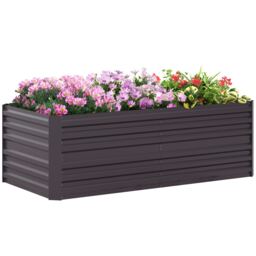 Outsunny Galvanised Steel Outdoor Raised Bed w/ Reinforced Rods, Dark Grey Grey Dark Grey