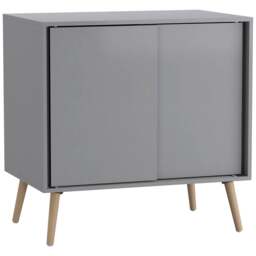 URBNLIVING 2 Sliding Door Cabinet With Wooden Legs Storage Unit Multi Grey Carcass & Beech Legs H80 x W80 x D51.5 cm 1