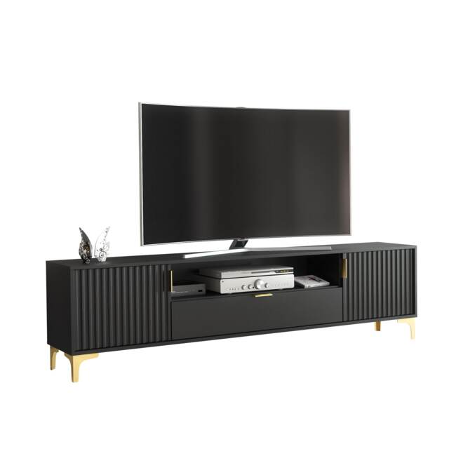 TV Unit TV Stand Black Gold Milled Media Console Sideboard Storage Cabinet 200cm