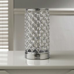 Mikey Silver Chrome Cylinder Touch Table Lamp with Clear Acrylic Beads Silver