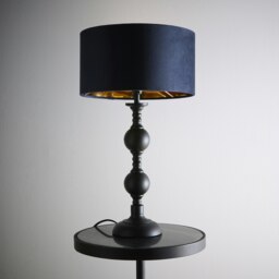 Churchgate Black Metal Base Table Lamp with Navy Velvet Shade Blue