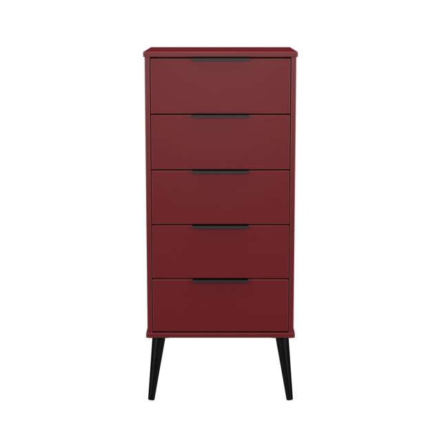 Fuji 5 Drawer Tall Bedside Cabinet in Red Matt (Ready Assembled) Red Red Matt
